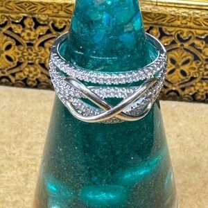 Jeulia Sterling Silver Infinity Crossover Ring Moissanite Multi Band S925